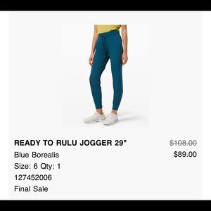 NWOT Lululemon Ready to Rulu Jogger